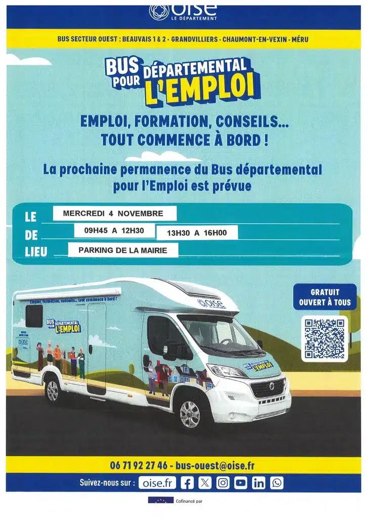 PASSAGE DU BUS POUR L'EMPLOI LE MERCREDI 4 NOVEMBRE PARKING DE LA MAIRIE